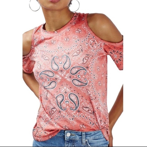 Topshop Tops - Topshop Bandana Print Cold Shoulder Tee